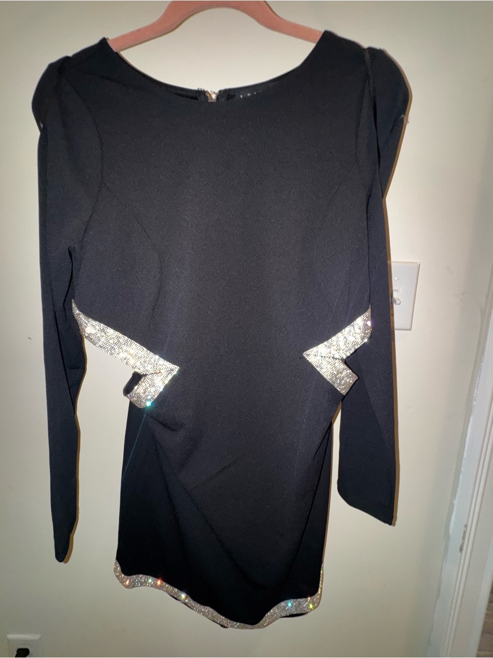 Trixxi Black Long Sleeve Backless Dress with Silver Sequin Accents